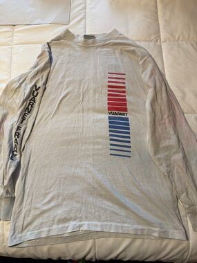 Vuarnet White Long Sleeve Tee with Red & Blue Graphic Stripes